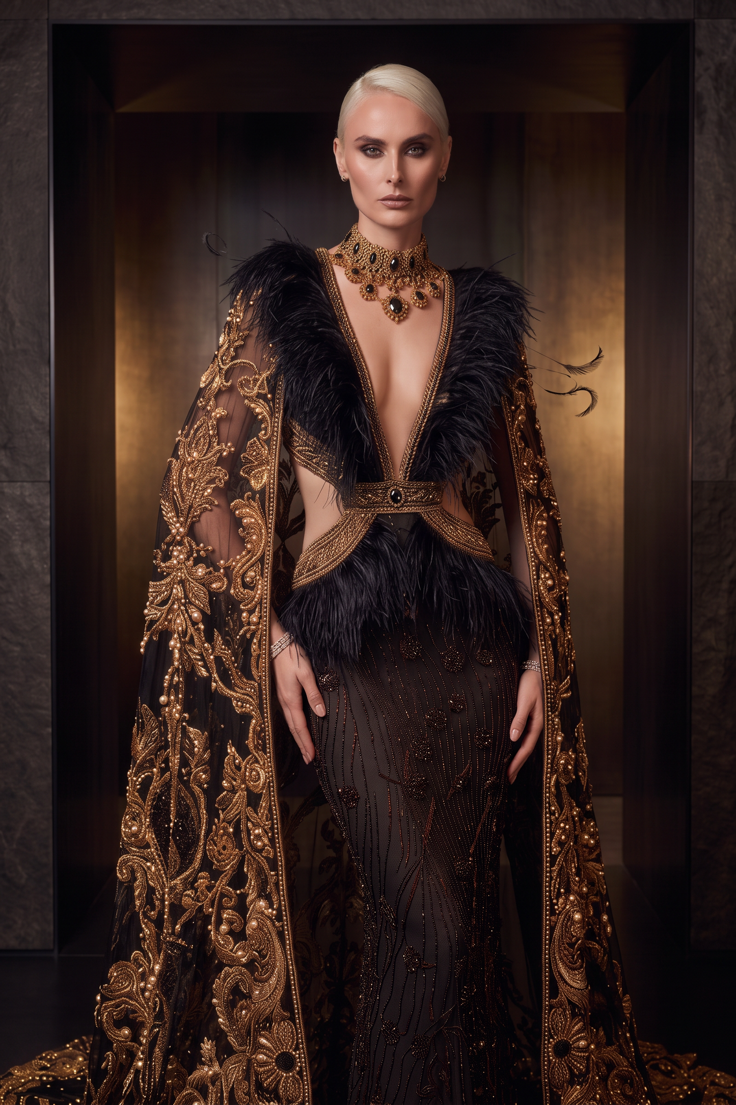 Caped Long Sleeve Gown