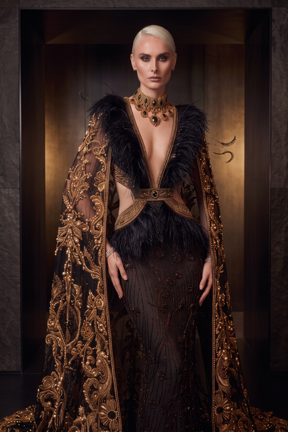 Caped Long Sleeve Gown