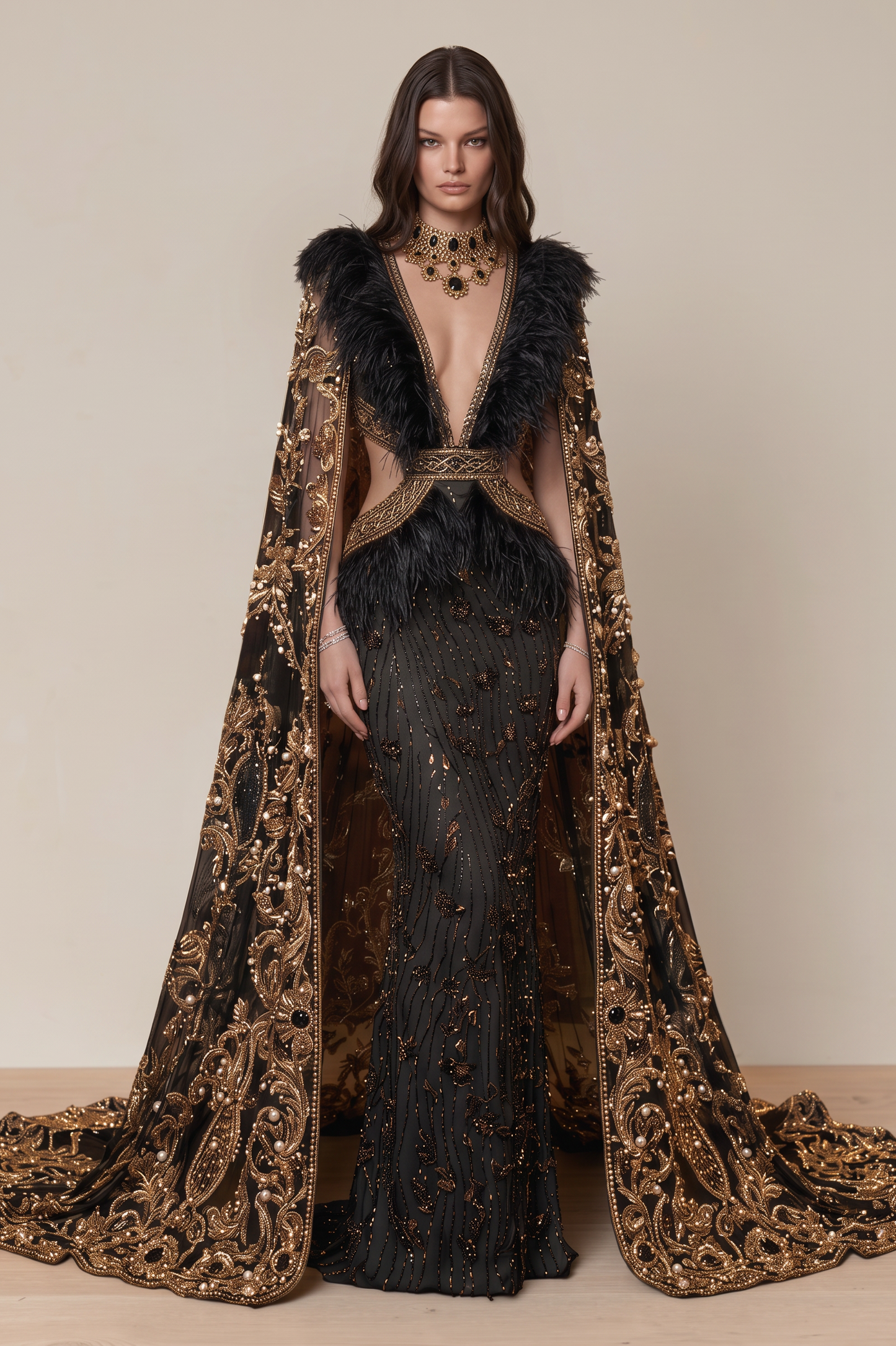 Caped Long Sleeve Gown