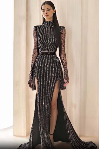 Long Sleeve- Sequin Gown