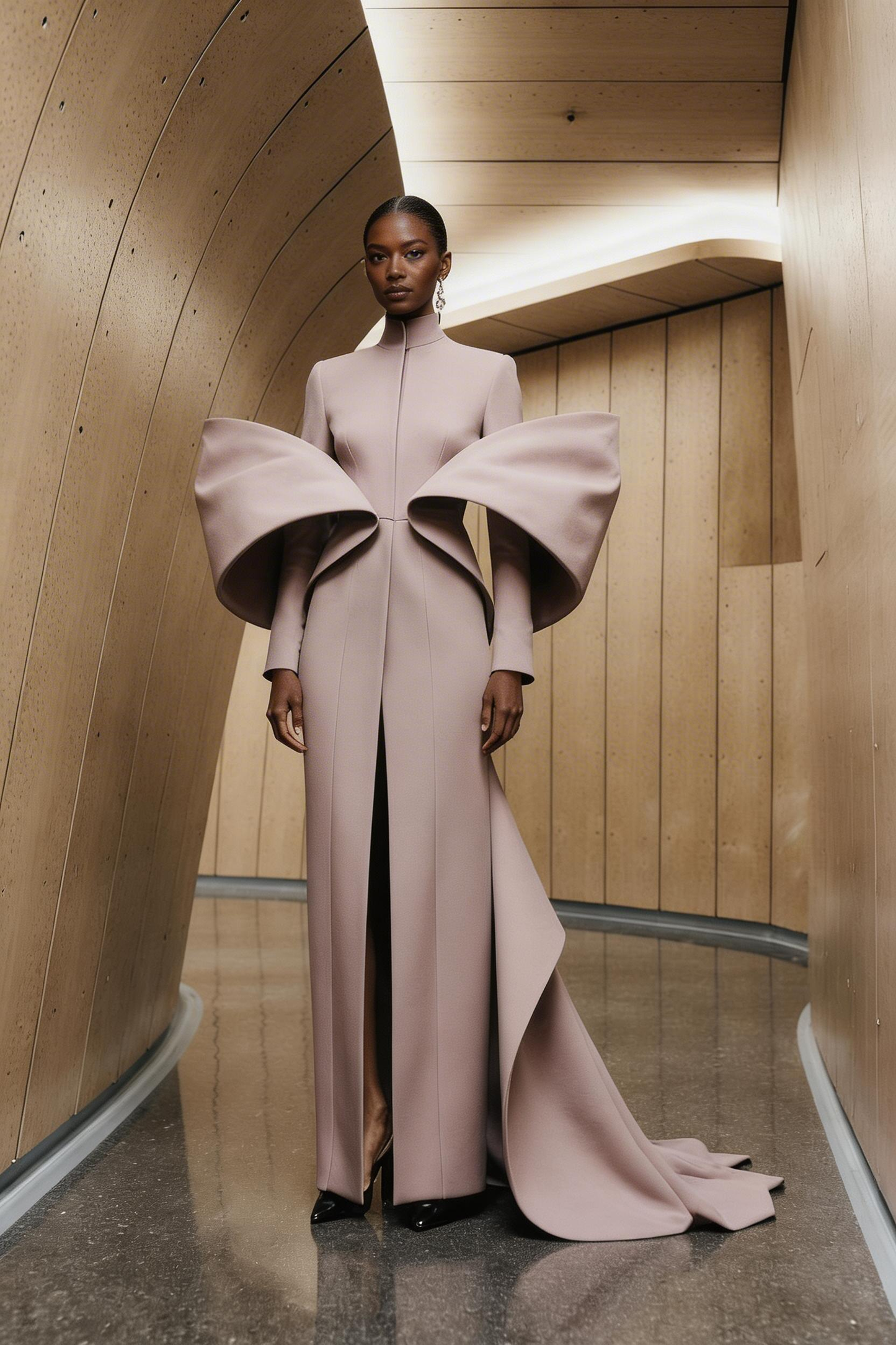 High-Neck Long Sleeve Gown