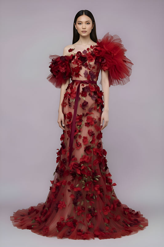 Asymmetrical Applique Gown