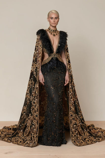 Caped Long Sleeve Gown