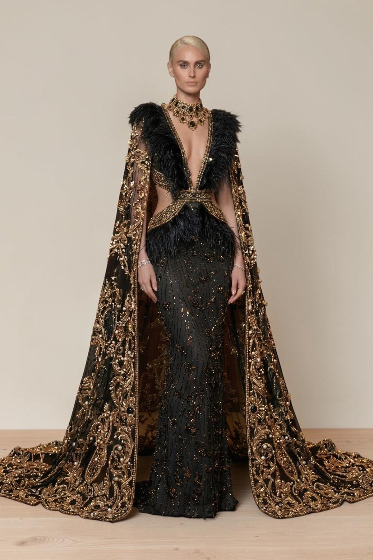 Caped Long Sleeve Gown