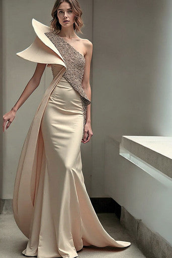 Sculpted-Shoulder Gown