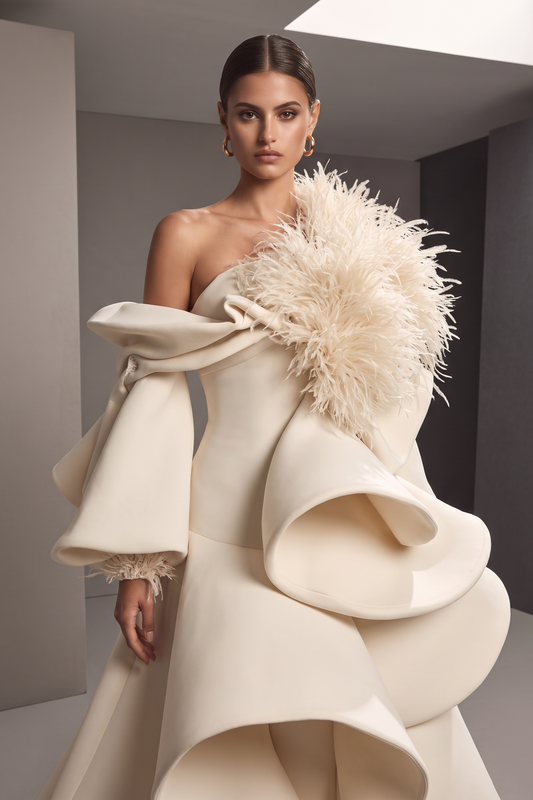 Vestido de noche escotado con estructura