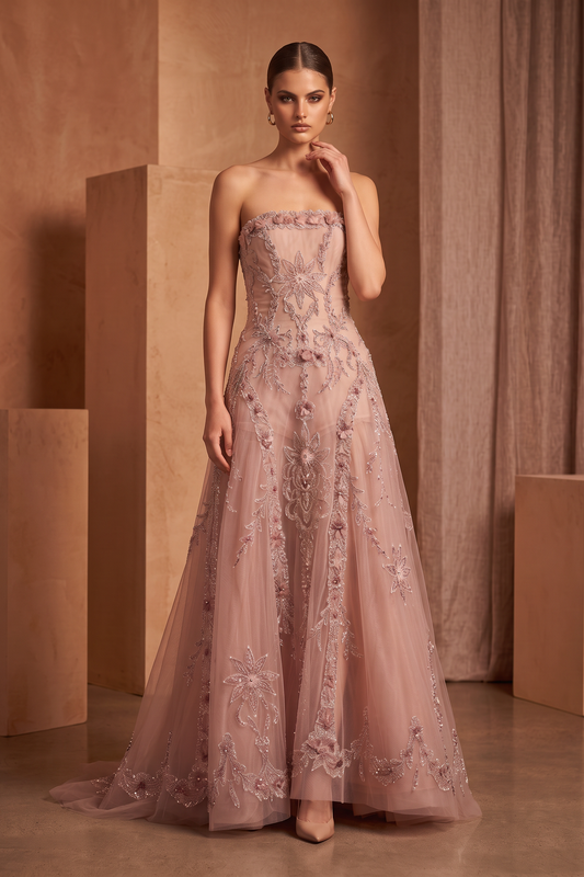 Vestido palabra de honor bordado