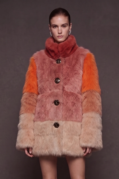 Patchwork Faux-Fur Short Coat