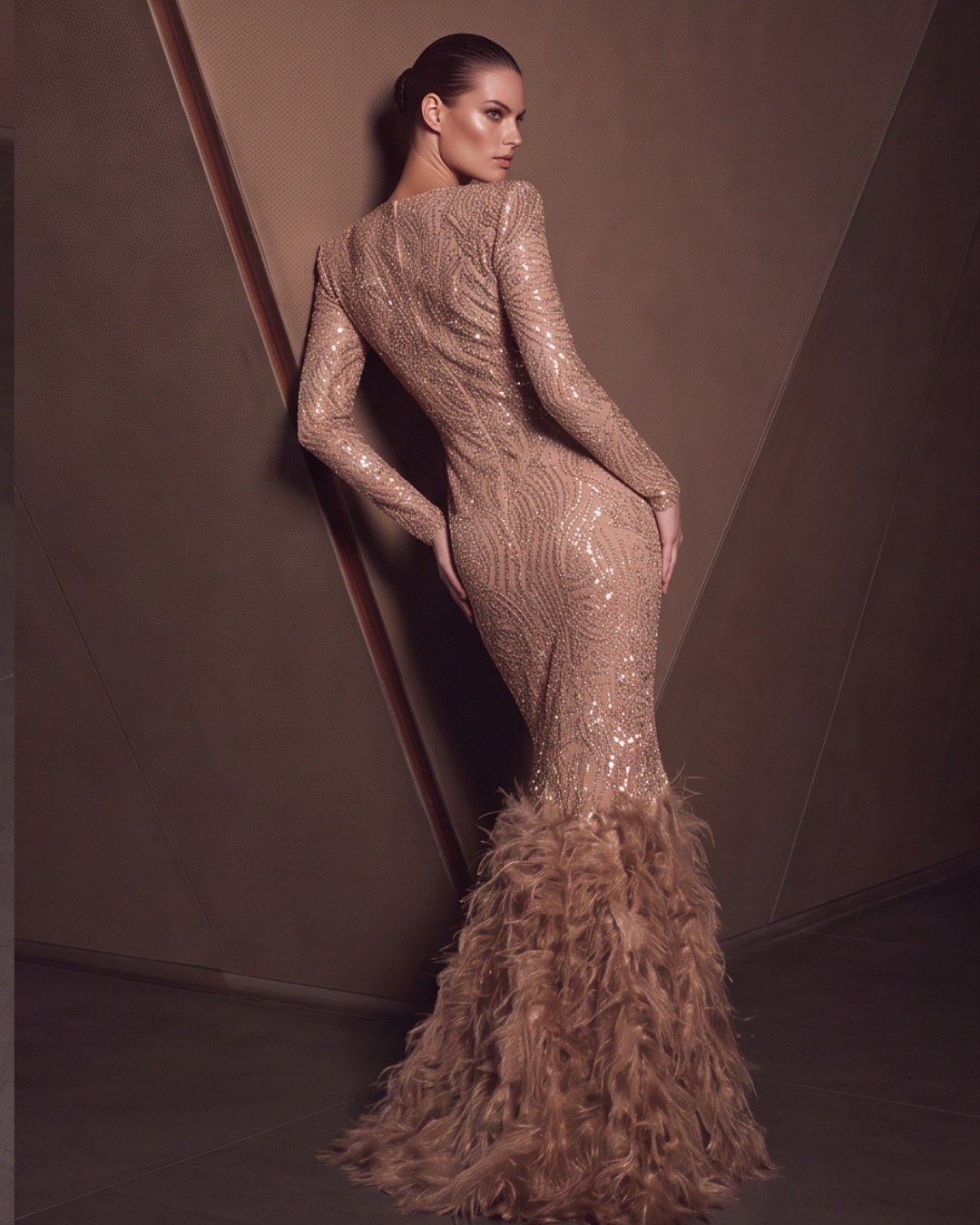 Long Sleeve Sequin Gown