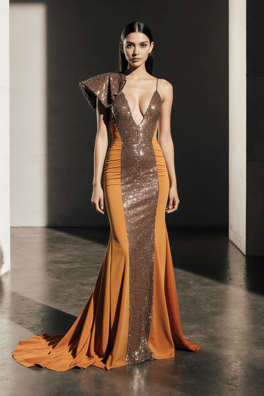 Asymmetrical-Sleeved Gown