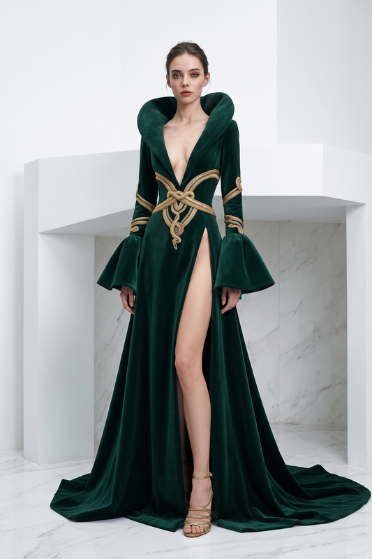 Vestido con mangas acampanadas y banda