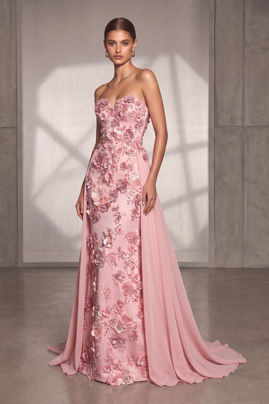 Vestido de tren con apliques