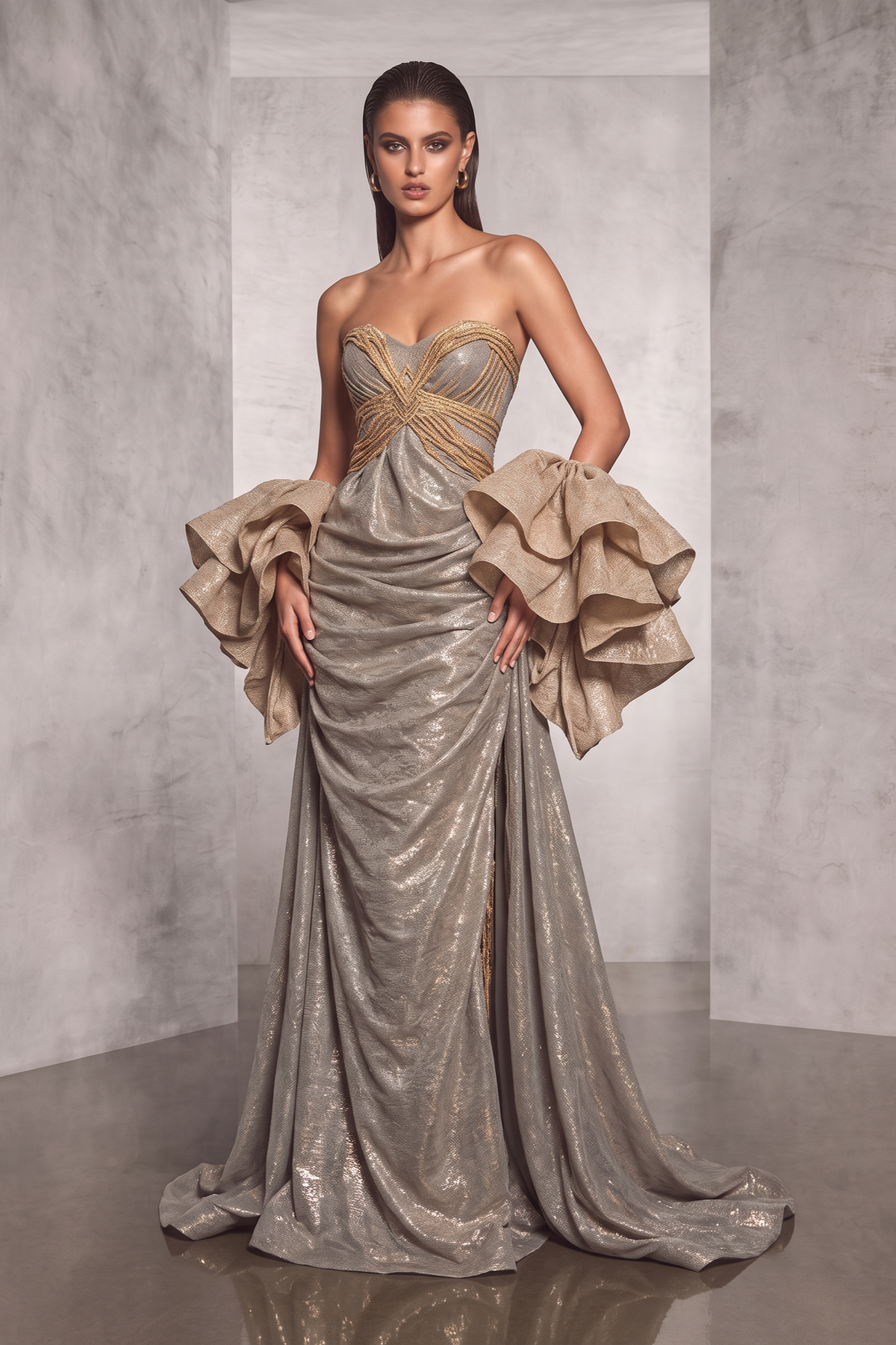 Vestido sin tirantes drapeado