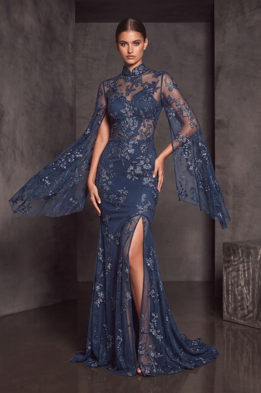 Vestido ilusorio bordado