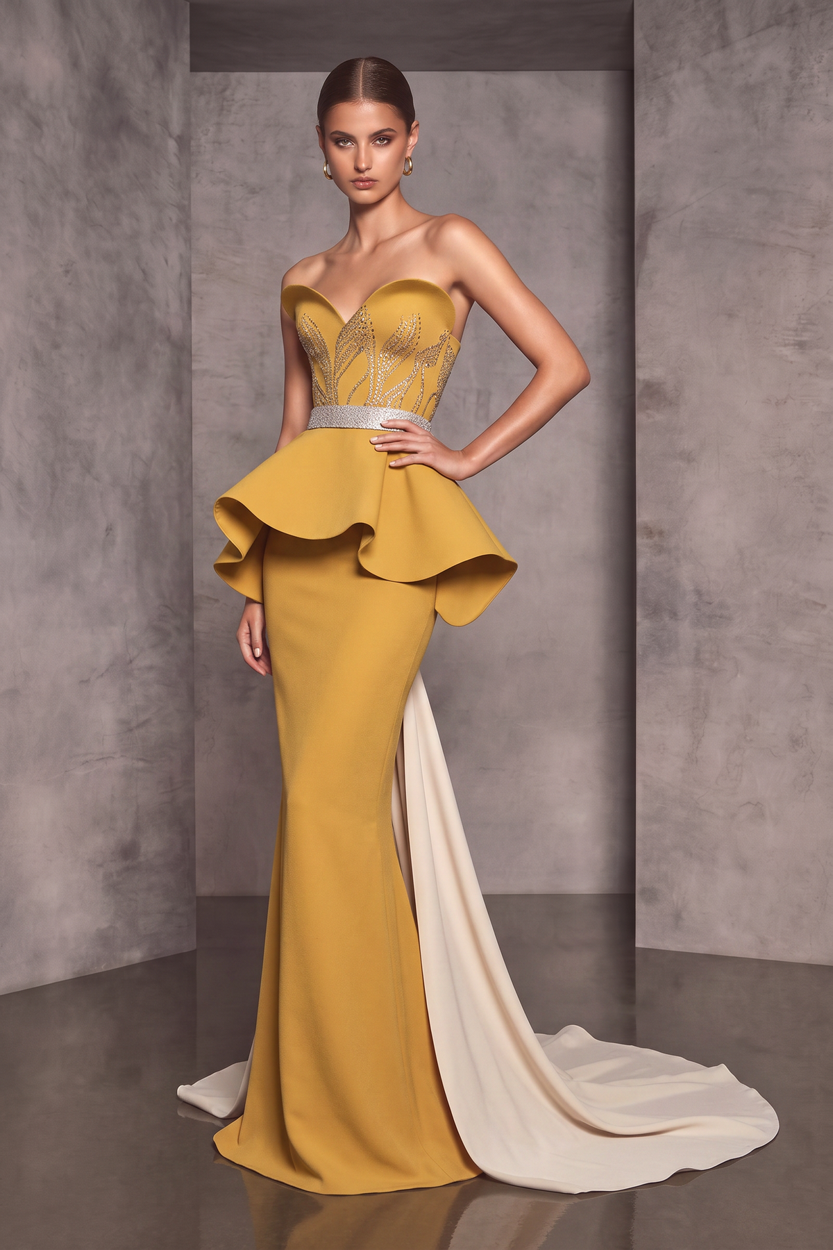 Sculpted Bodice Peplum Gown