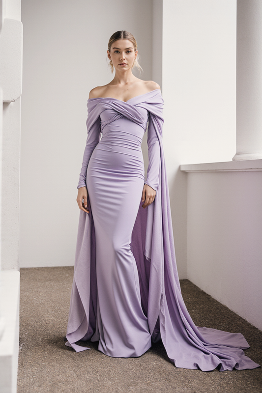 Draping Ruched Off-Shoulder Gown