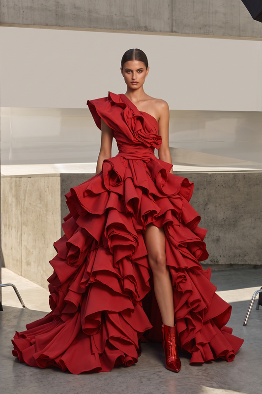 Cascading Ruffle Layer Gown