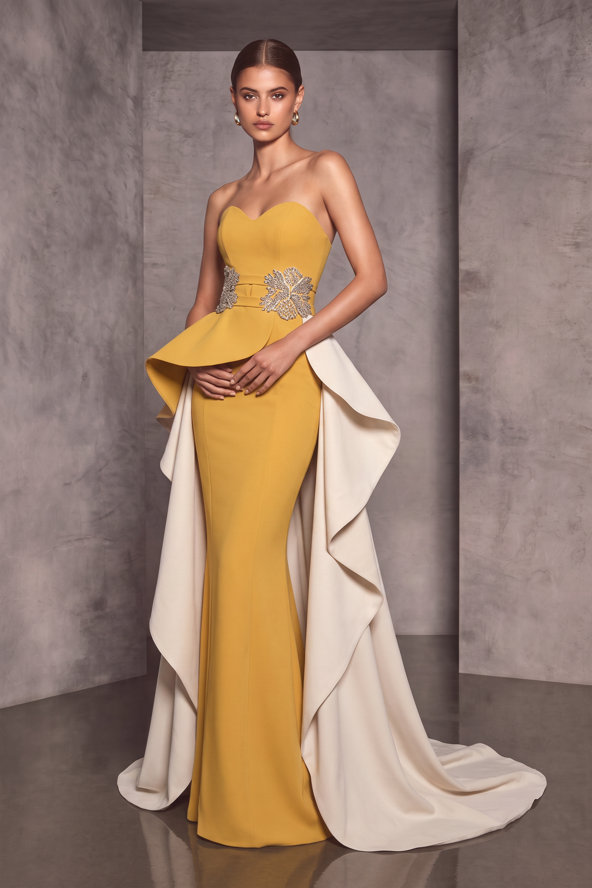 Strapless Contrast Train Gown