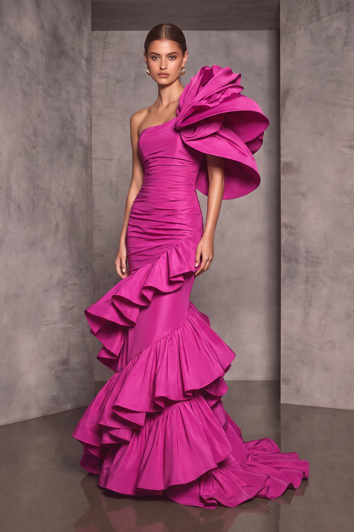 Spiraling Ruffled Gown