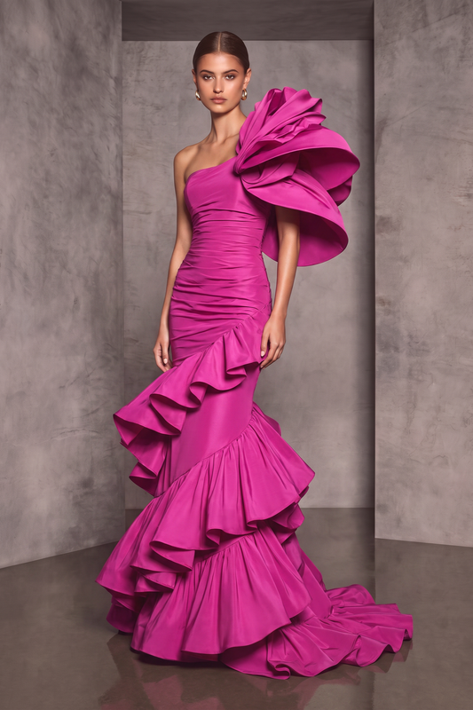 Spiraling Ruffled Gown