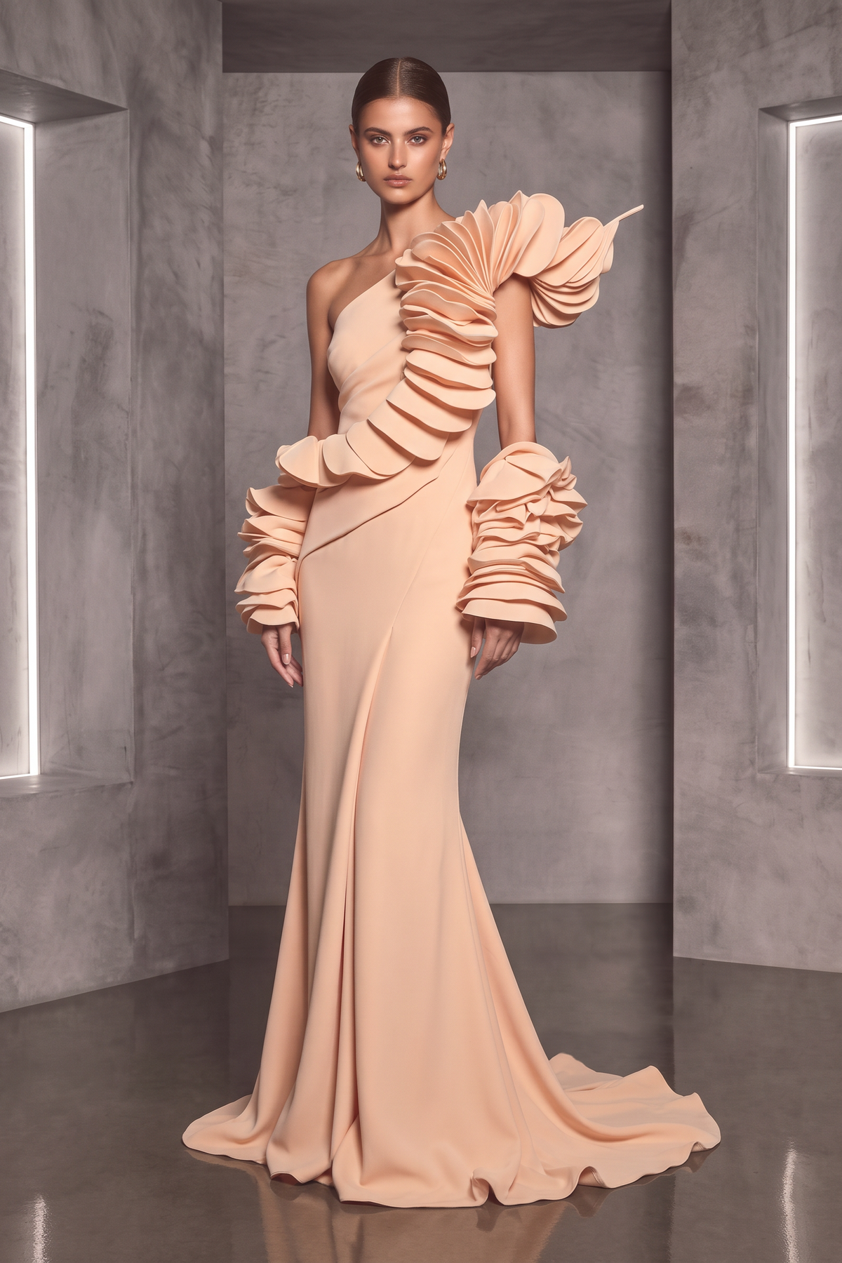 Asymmetrical Ruffled Gown