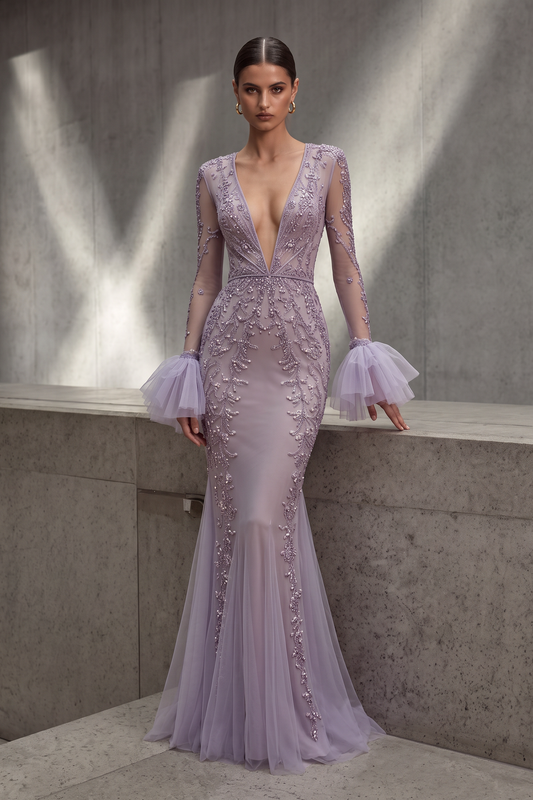 Vestido ilusión con escote pronunciado