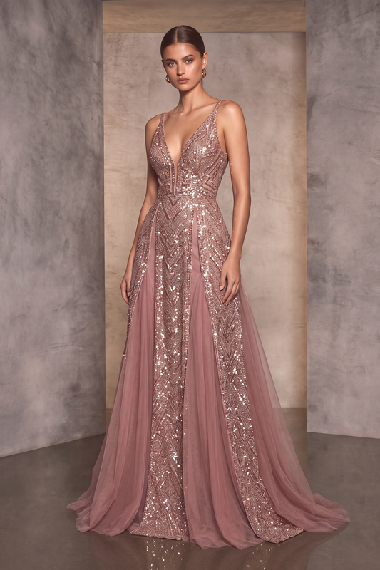 Vestido de Noche en Corte A con Adornos