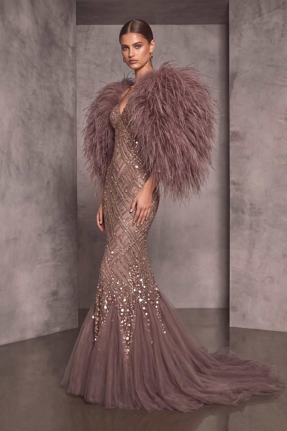 Flared Tulle Sleeve Gown