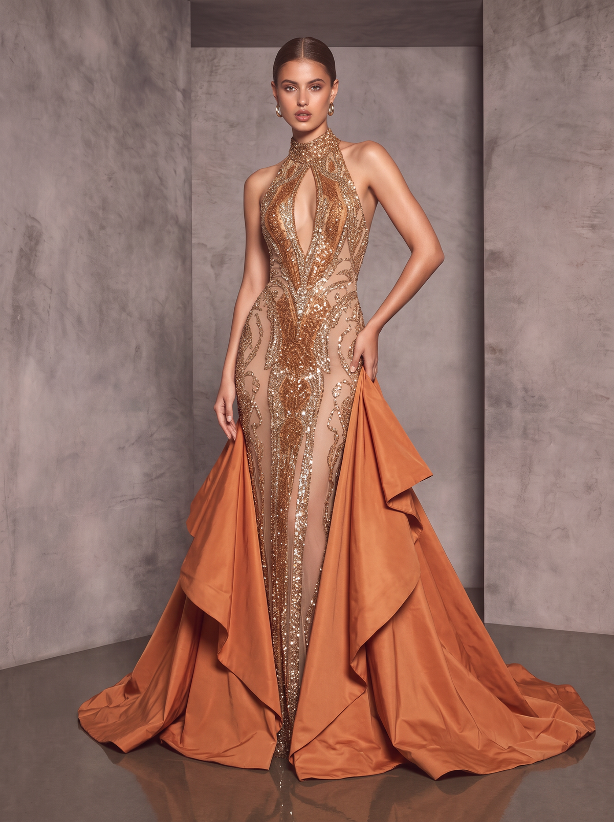 Flared-Halter-Neck Gown