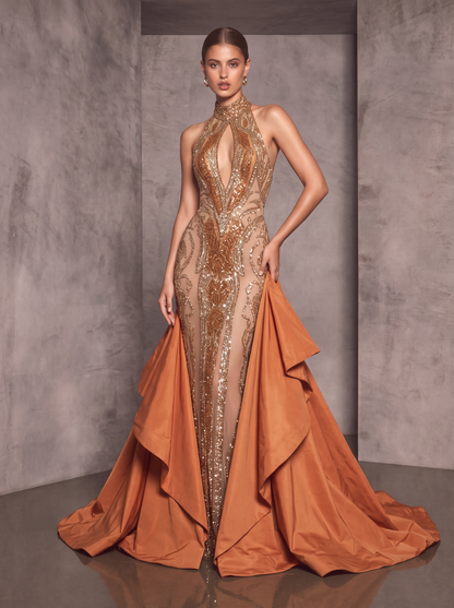 Flared-Halter-Neck Gown