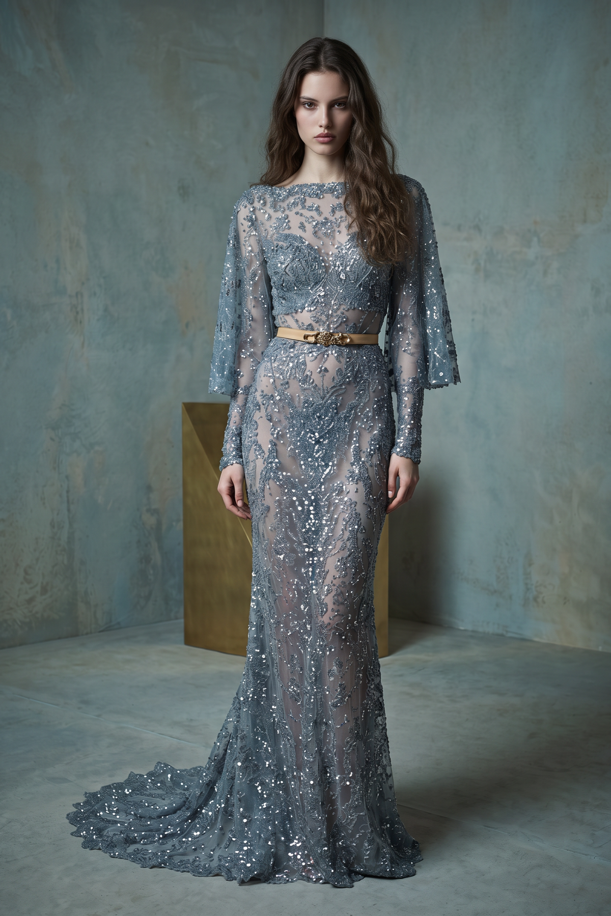 Long Sleeve Illusion Gown
