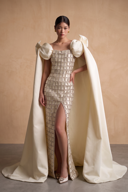Long Shoulder Draping Gown