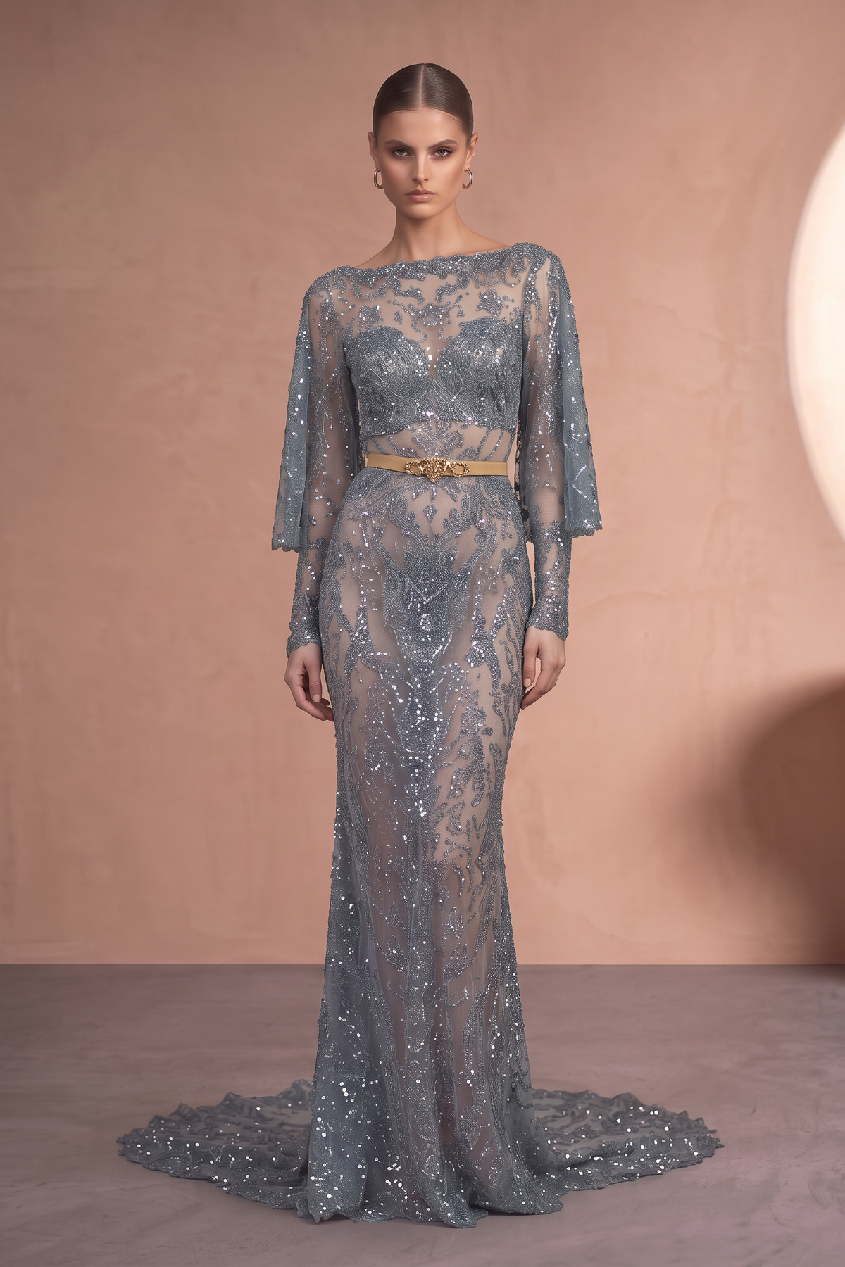 Long Sleeve Illusion Gown
