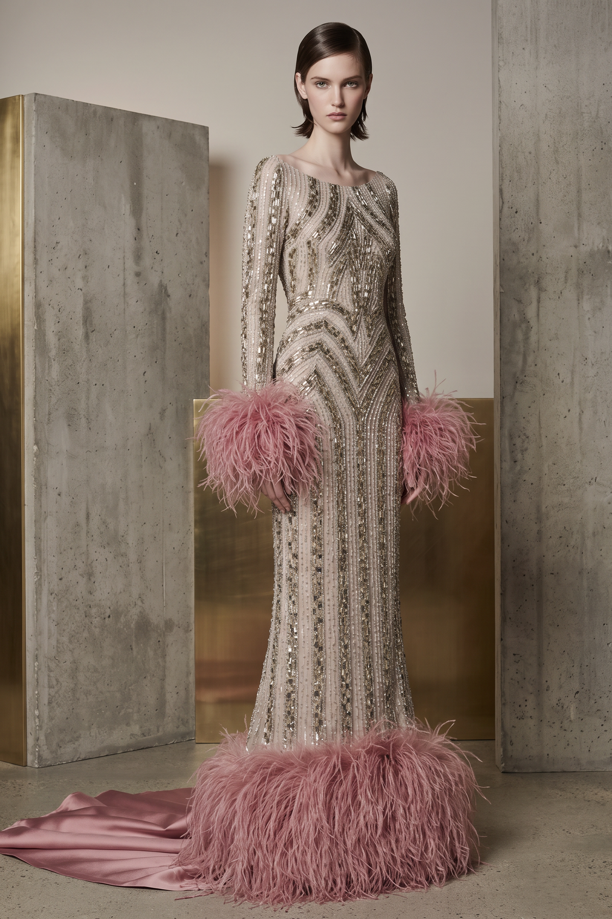 Sequin Feather Gown