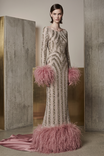 Sequin Feather Gown