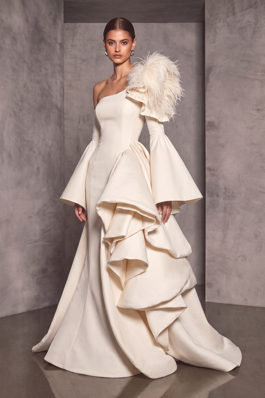 Vestido Romain con volantes laterales
