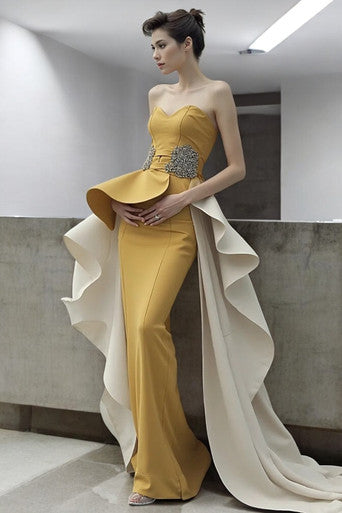 Strapless Contrast Train Gown