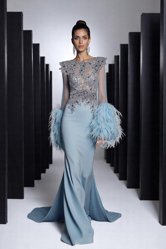 Feathered Cuff Gown