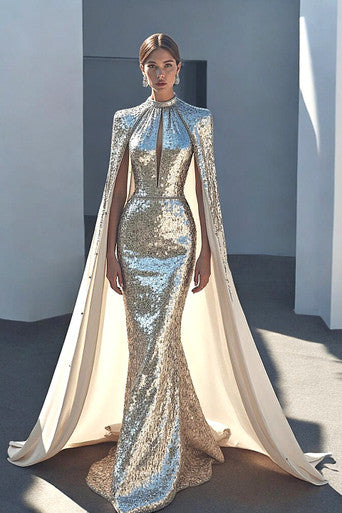 Long Cape Sleeved Gown