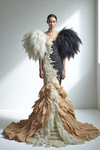 Oversized Feathered Sleeve Gown