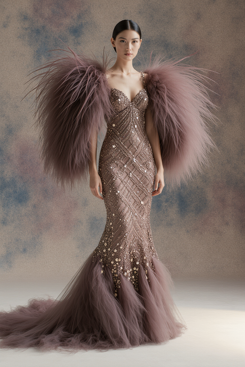 Flared Tulle Sleeve Gown