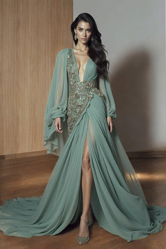 Asymmetrical Long Sleeved Gown