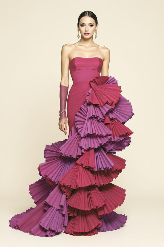 Contrast Fan Gown