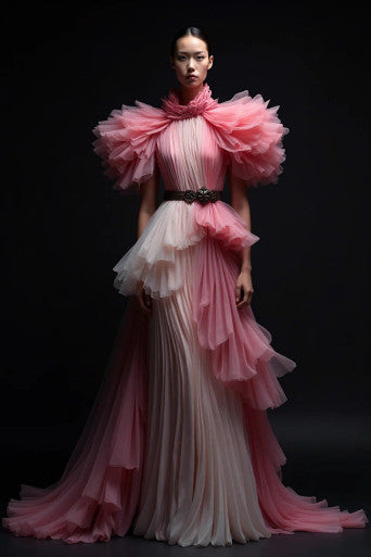 Ruffled-Pleated Gown