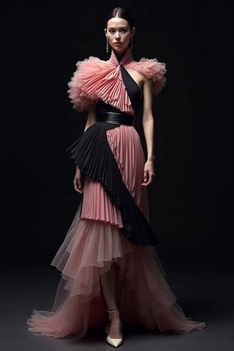 High-Low Pleated Gown