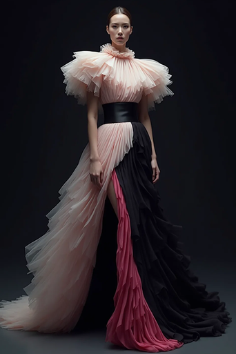 Pleated Side Slit Gown