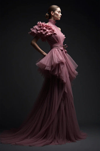 Flared Peplum A-Line Gown