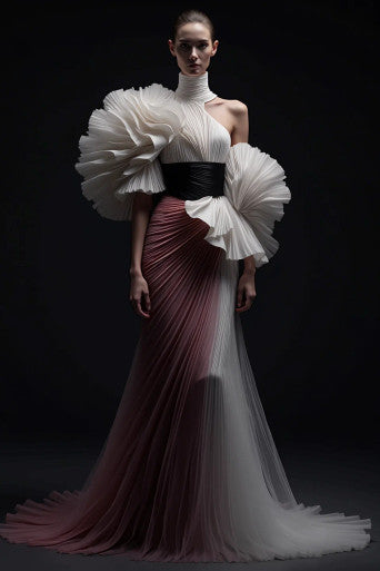 Pleated Exposed Shoulder Gown