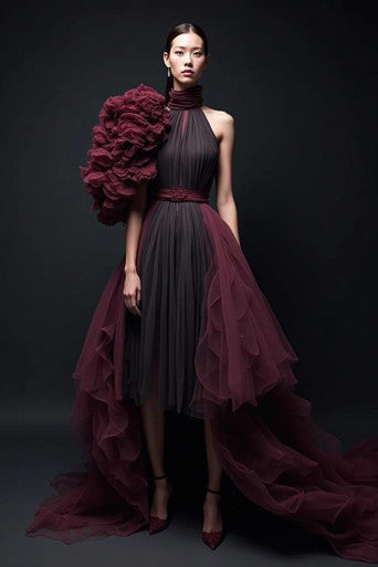 Ruffle Sleeved High-Low Gown