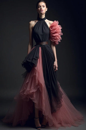 Ruffle Sleeved Slit Gown